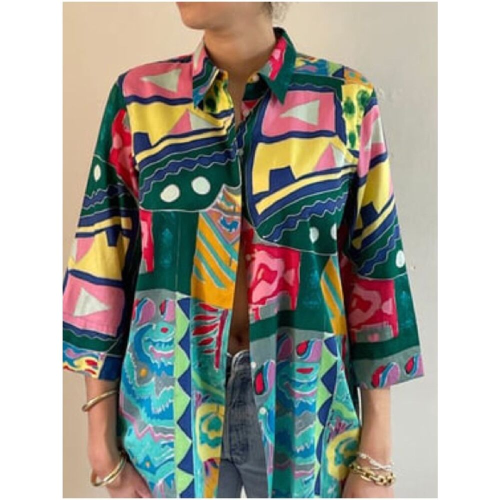 Ralph Lauren Multicolor wearable art boho Button Down plus size Shirt - Picture 3 of 8